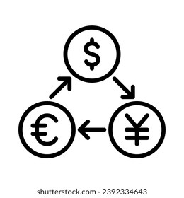 Currency exchange, dollar, yen and euro icon. Outline style. Vector. Isolate on white background.