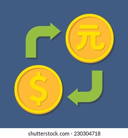 Currency exchange. Dollar and Yuan. Vector illustration