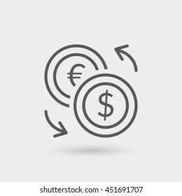 Currency Exchange Euro And Dollar Thin Line Icon Isolated With Shadow