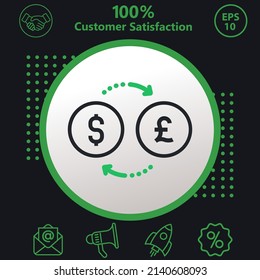 currency exchange, euro, dollar vector icon. Background with a green pattern on a black background. modern design