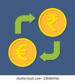 Currency exchange. Euro and Rupee. Vector illustration
