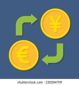 Currency exchange. Euro and Yen(Yuan). Vector illustration