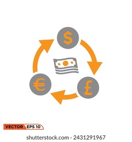 Gráfico vectorial de diseño de icono plano de cambio de moneda de plantilla, signo y símbolo 