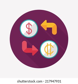Currency exchange flat icon with long shadow