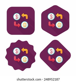 Currency exchange flat icon with long shadow