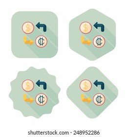 Currency exchange flat icon with long shadow