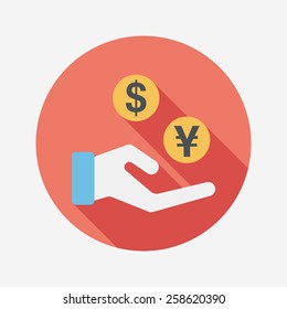 Currency Exchange flat icon with long shadow,eps10