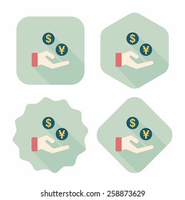 Currency Exchange flat icon with long shadow,eps10