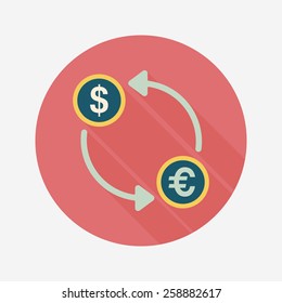 Currency Exchange flat icon with long shadow,eps10