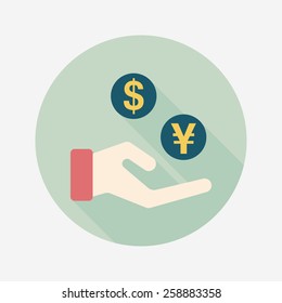 Currency Exchange flat icon with long shadow,eps10