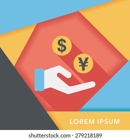 Currency Exchange flat icon with long shadow,eps10
