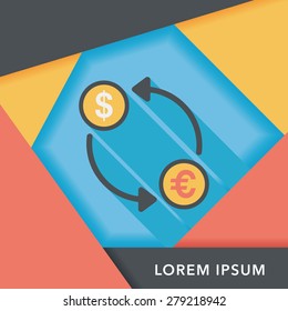 Currency Exchange flat icon with long shadow,eps10