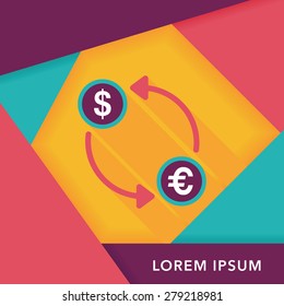 Currency Exchange flat icon with long shadow,eps10
