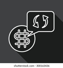 Currency Exchange flat icon with long shadow, line icon