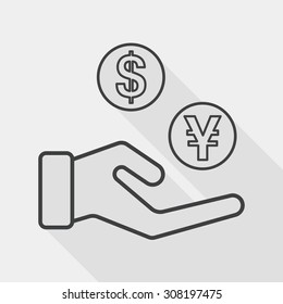 Currency Exchange flat icon with long shadow, line icon