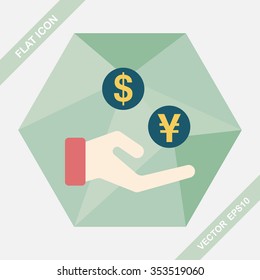 Currency Exchange flat icon with long shadow,eps10