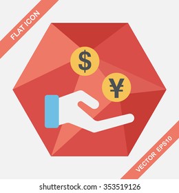 Currency Exchange flat icon with long shadow,eps10