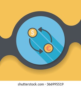 Currency Exchange flat icon with long shadow,eps10