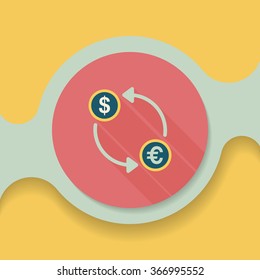 Currency Exchange flat icon with long shadow,eps10