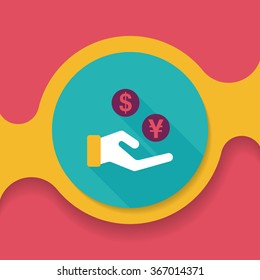 Currency Exchange flat icon with long shadow,eps10
