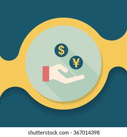 Currency Exchange flat icon with long shadow,eps10