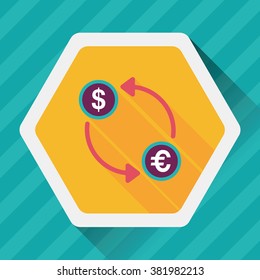 Currency Exchange flat icon with long shadow,eps10