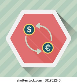 Currency Exchange flat icon with long shadow,eps10