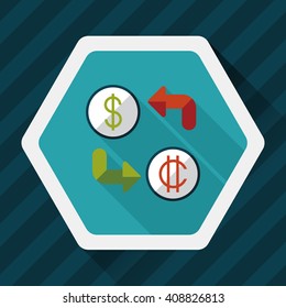 Currency exchange flat icon with long shadow