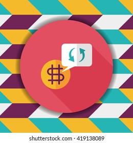 Currency Exchange flat icon with long shadow,eps10