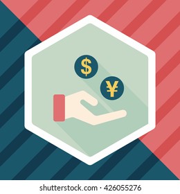 Currency Exchange flat icon with long shadow,eps10