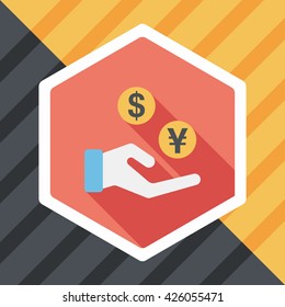 Currency Exchange flat icon with long shadow,eps10