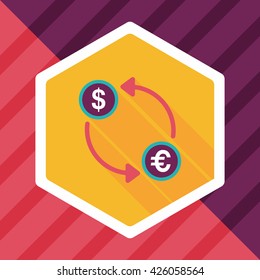 Currency Exchange flat icon with long shadow,eps10