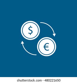 Currency Exchange Flat Icon On Blue Background