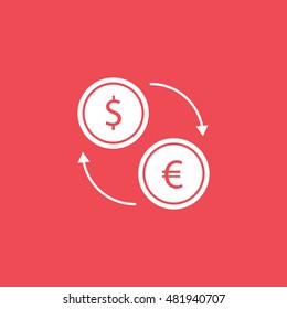 Currency Exchange Flat Icon On Red Background