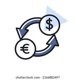 Currency exchange flat vector isolated icon. Graph symbol for travel and tourism web site and apps design, logo, app, UI