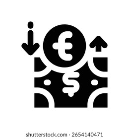 currency exchange glyph icon. Strong and solid vector icon for websites, mobile interfaces, presentations, and visual branding. High quality and easy to edit.