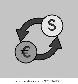 Currency exchange grayscale vector isolated icon. Graph symbol for travel and tourism web site and apps design, logo, app, UI