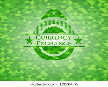 Currency Exchange green emblem. Mosaic background