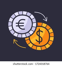 Currency Exchange hand draw doodle Business Flat Icon. Cartoon style dollar and euro money icon