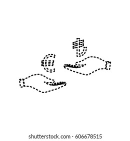 Currency exchange from hand to hand. Euro and Lira. Vector. Black dashed icon on white background. Isolated.