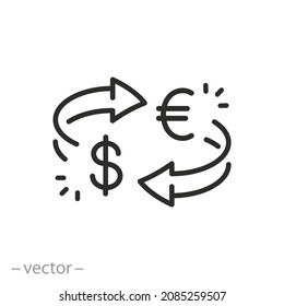 currency exchange icon, arrows spin, convert money, transfer cash,  financial exchange, thin line symbol - editable stroke vector illustration