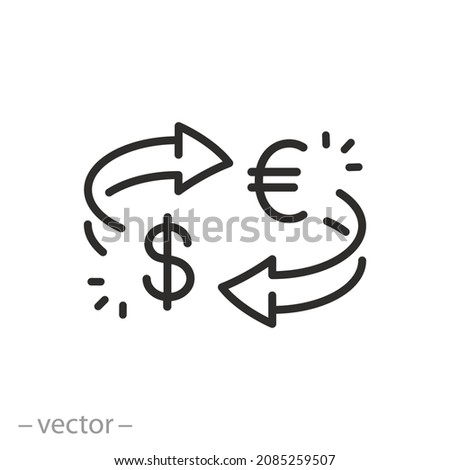 currency exchange icon, arrows spin, convert money, transfer cash,  financial exchange, thin line symbol - editable stroke vector illustration