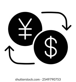Currency Exchange Icon with Circular Arrows and Two Currency Symbols
