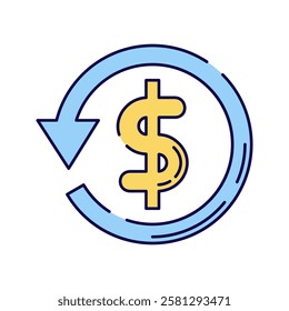 Currency Exchange Icon, A circular icon with a dollar symbol and arrows, representing money conversion.