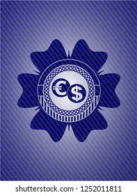 currency exchange icon with denim texture