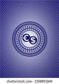 currency exchange icon with denim texture
