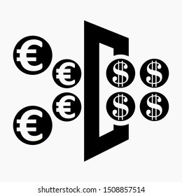 Currency exchange icon. Dollar exchange icon in euro. Quick currency exchange bank icon. Vector icon