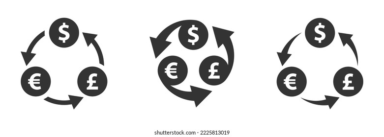 The currency exchange icon. Dollar euro and pound symbols. Flat vector illustration.