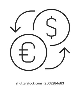 Currency Exchange icon with dollar and Euro sign. Money exchange icon. Editable stroke vector eps10 illustration.