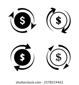 Currency exchange icon. Dollar rotation symbol. Financial transaction graphic. Vector isolated art.